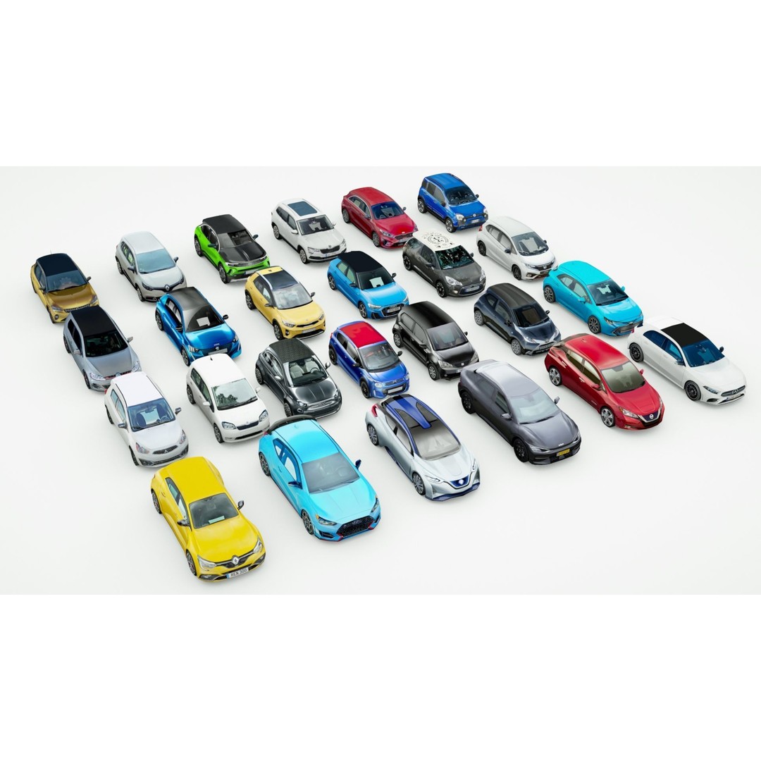 25 Low Poly Hatchbacks 3D Model – Game Ready Vehicles, FBX - View 3