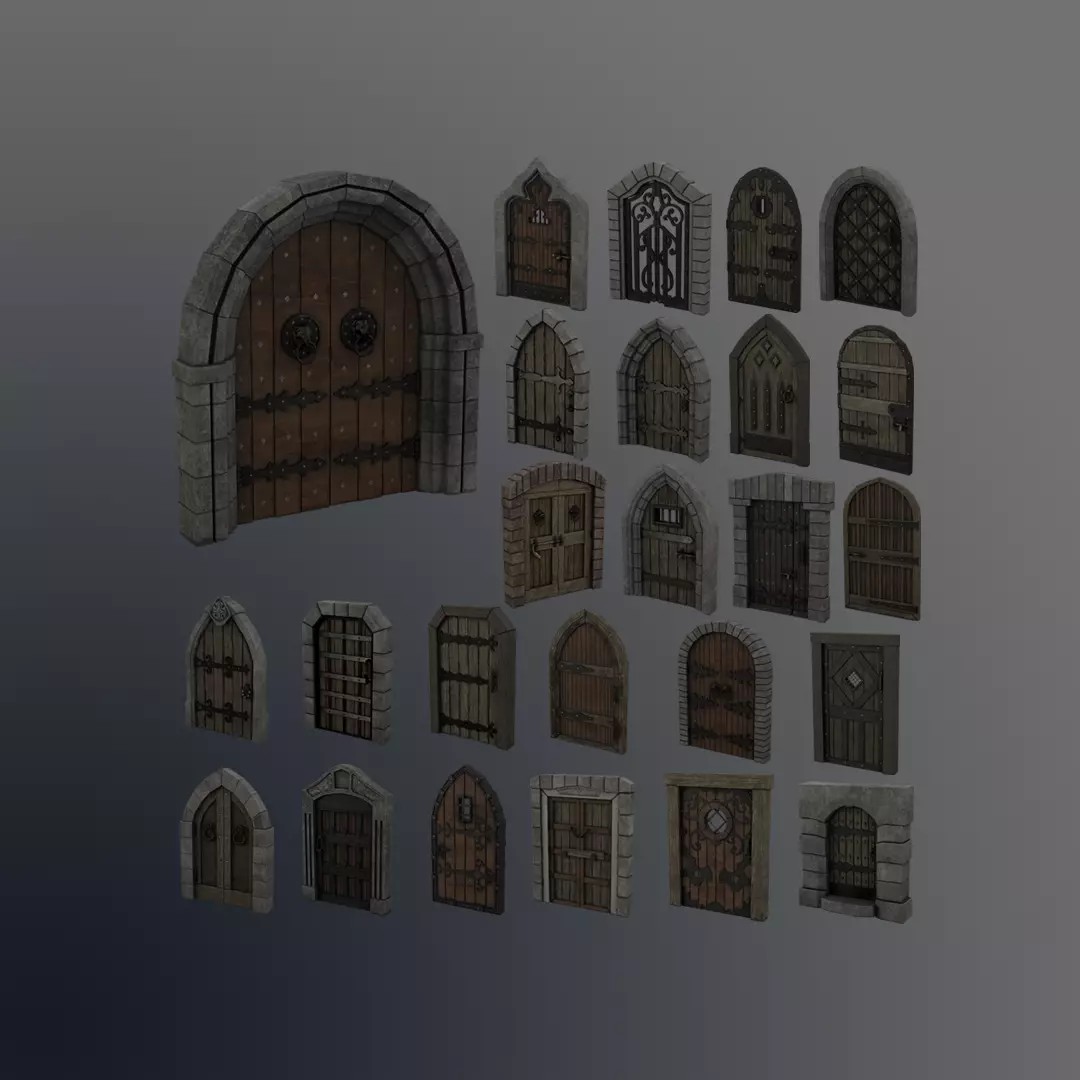 Medieval Door Pack - Low-Poly Game-Ready 3D Model - View 2