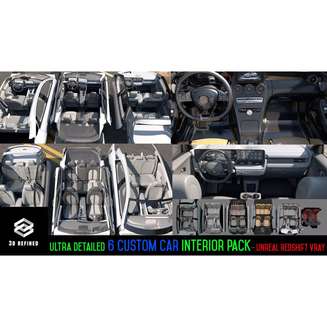 Sedan Interior 3D Model – Highly Detailed Game-Ready Bundle, FBX, OBJ - View 2