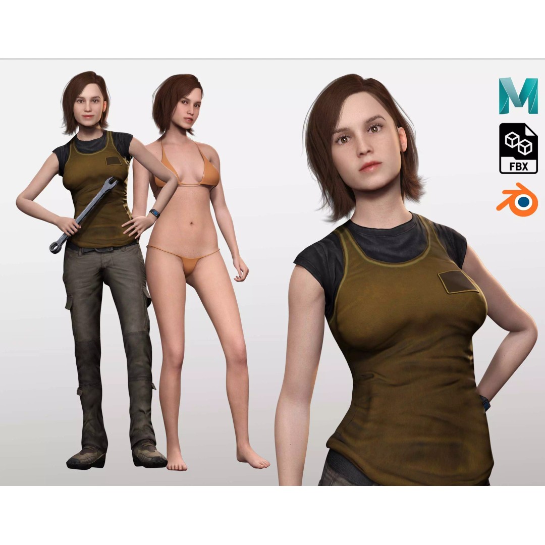 Sabrina 3D Model – Realistic Woman in Repairman Clothing, Rigged - View 2