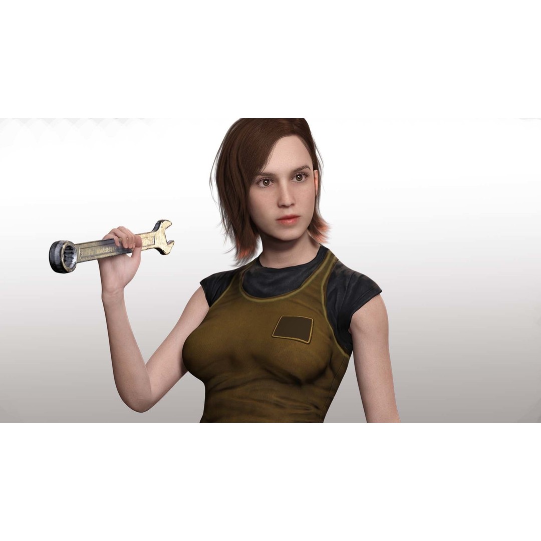 Sabrina 3D Model – Realistic Woman in Repairman Clothing, Rigged - View 6