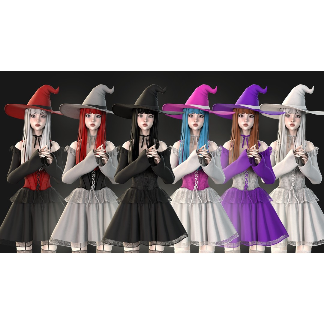 Witch Medea 3D Model – Game-Ready Low-Poly Character, FBX, Rigged - View 10