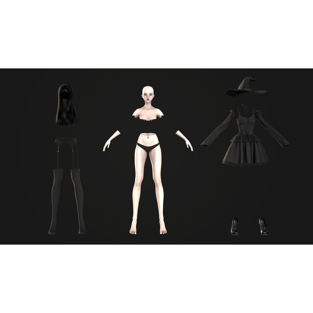Witch Medea 3D Model – Game-Ready Low-Poly Character, FBX, Rigged - View 11