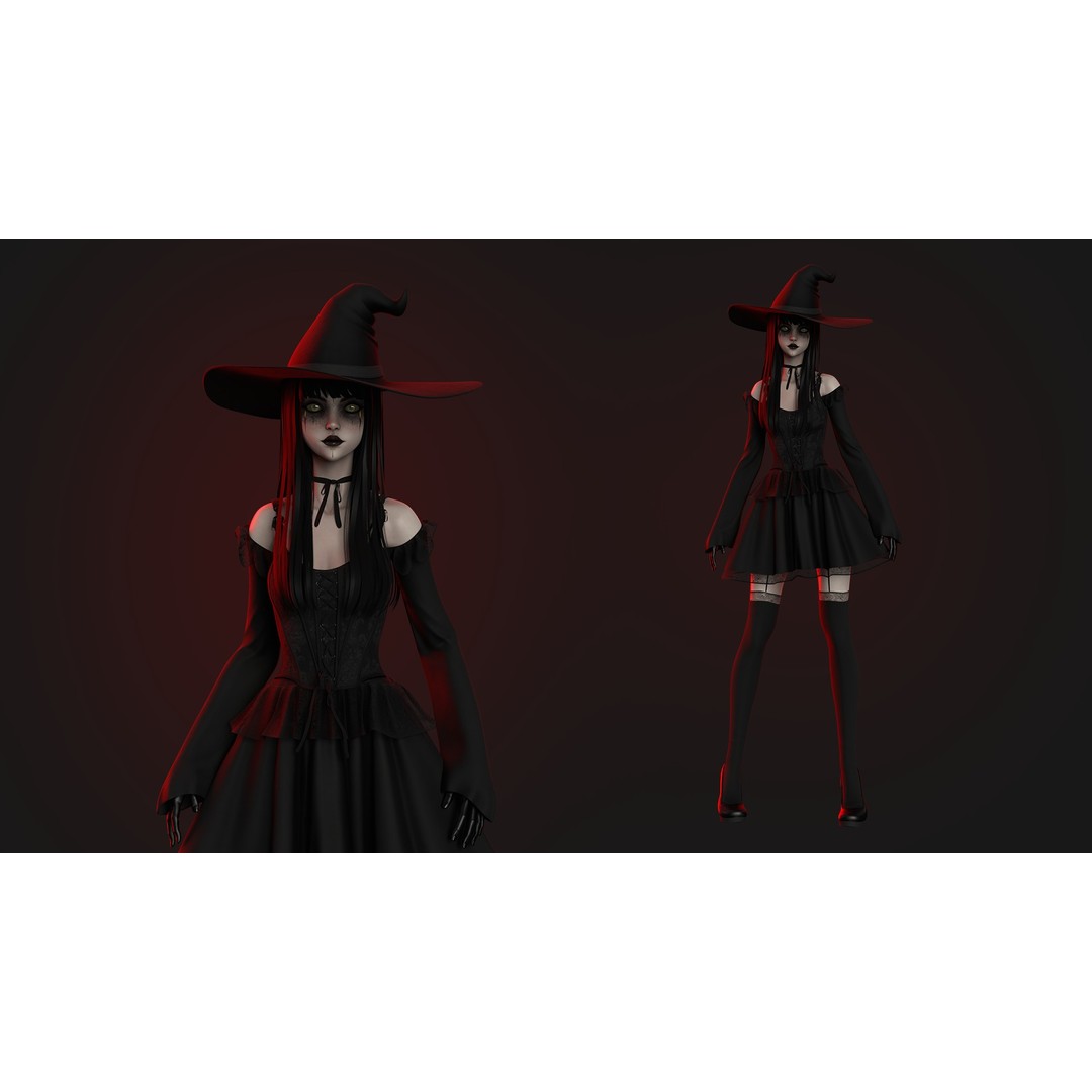 Witch Medea 3D Model – Game-Ready Low-Poly Character, FBX, Rigged - View 12