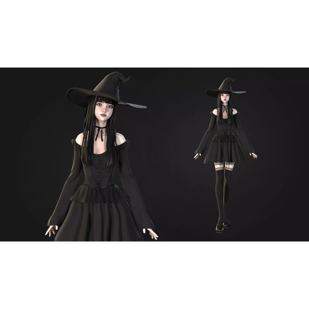 Witch Medea 3D Model – Game-Ready Low-Poly Character, FBX, Rigged - View 2