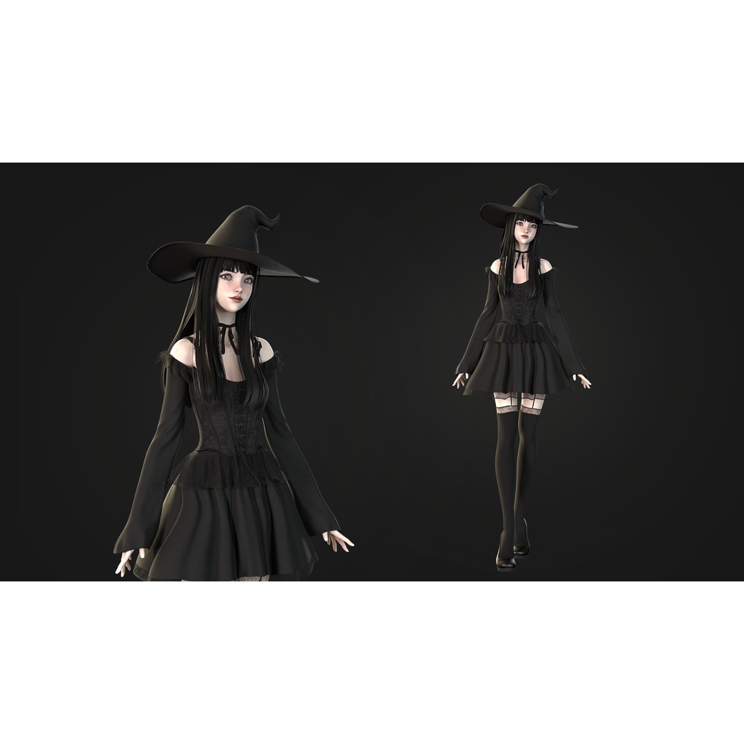 Witch Medea 3D Model – Game-Ready Low-Poly Character, FBX, Rigged - View 3