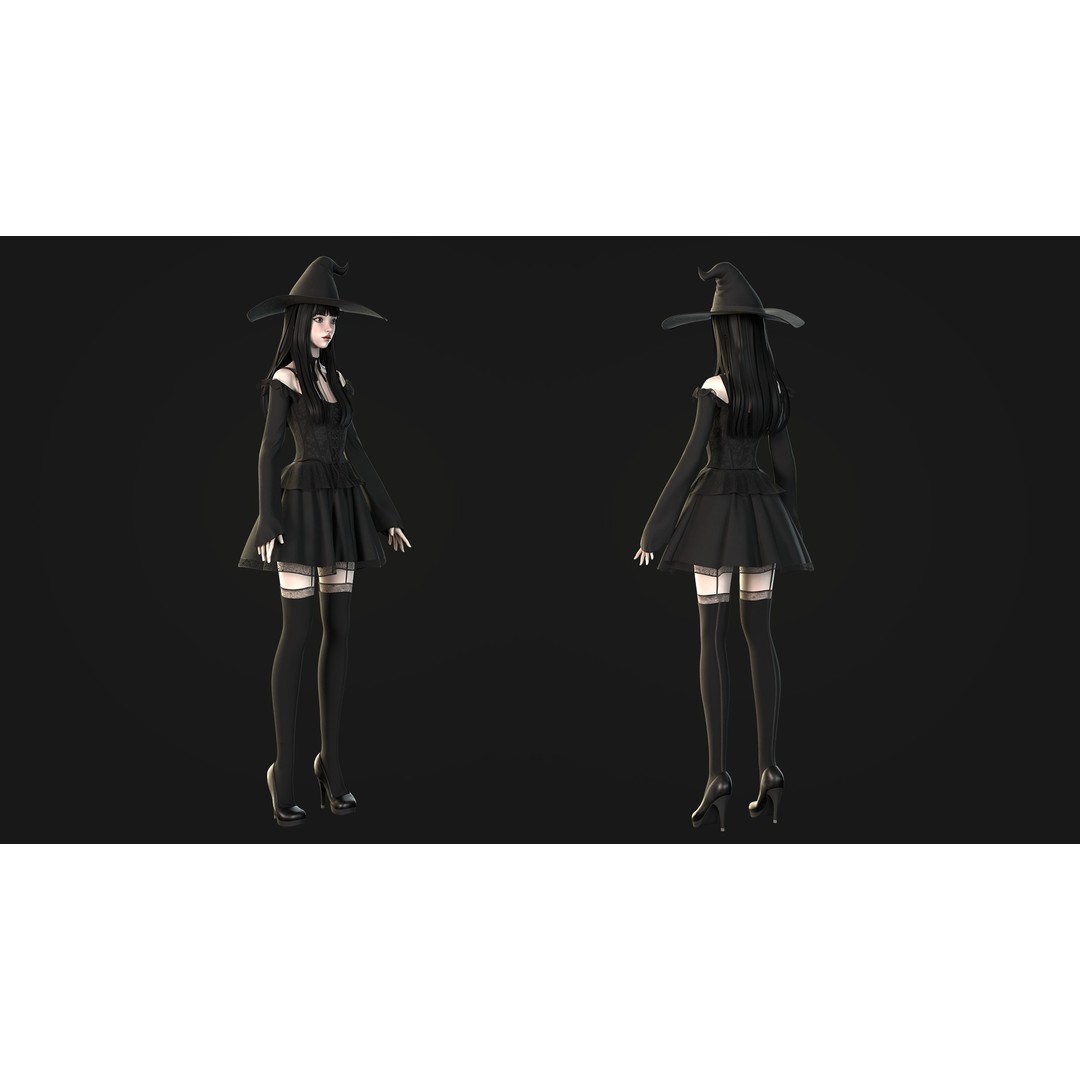 Witch Medea 3D Model – Game-Ready Low-Poly Character, FBX, Rigged - View 4
