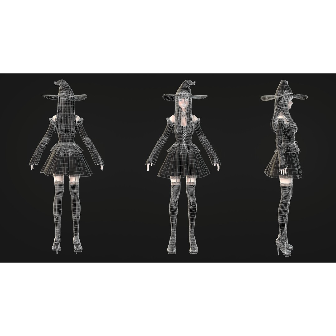 Witch Medea 3D Model – Game-Ready Low-Poly Character, FBX, Rigged - View 8