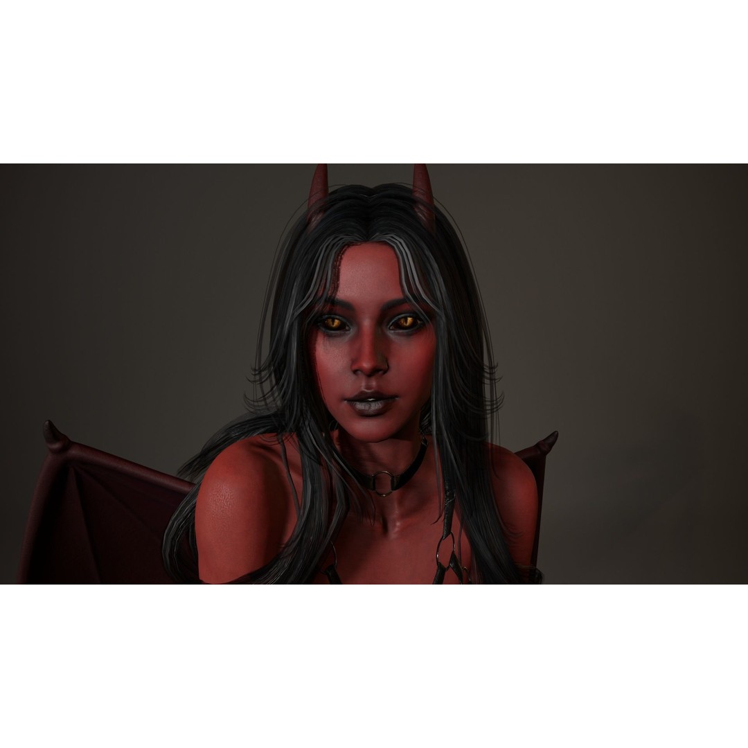 Demon Woman 3D Model – Low Poly Rigged Character with Animations, FBX