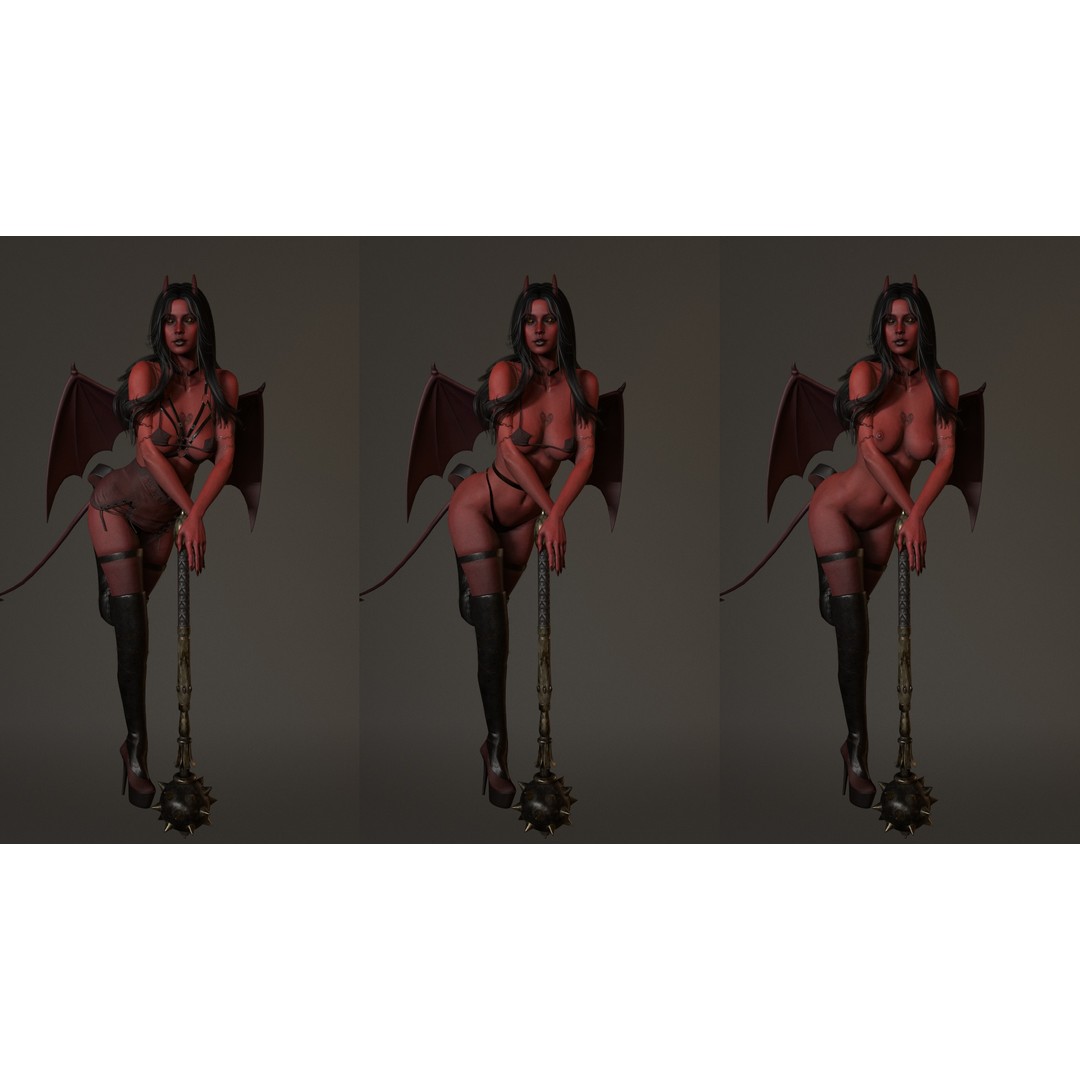 Demon Woman 3D Model – Low Poly Rigged Character with Animations, FBX - View 16