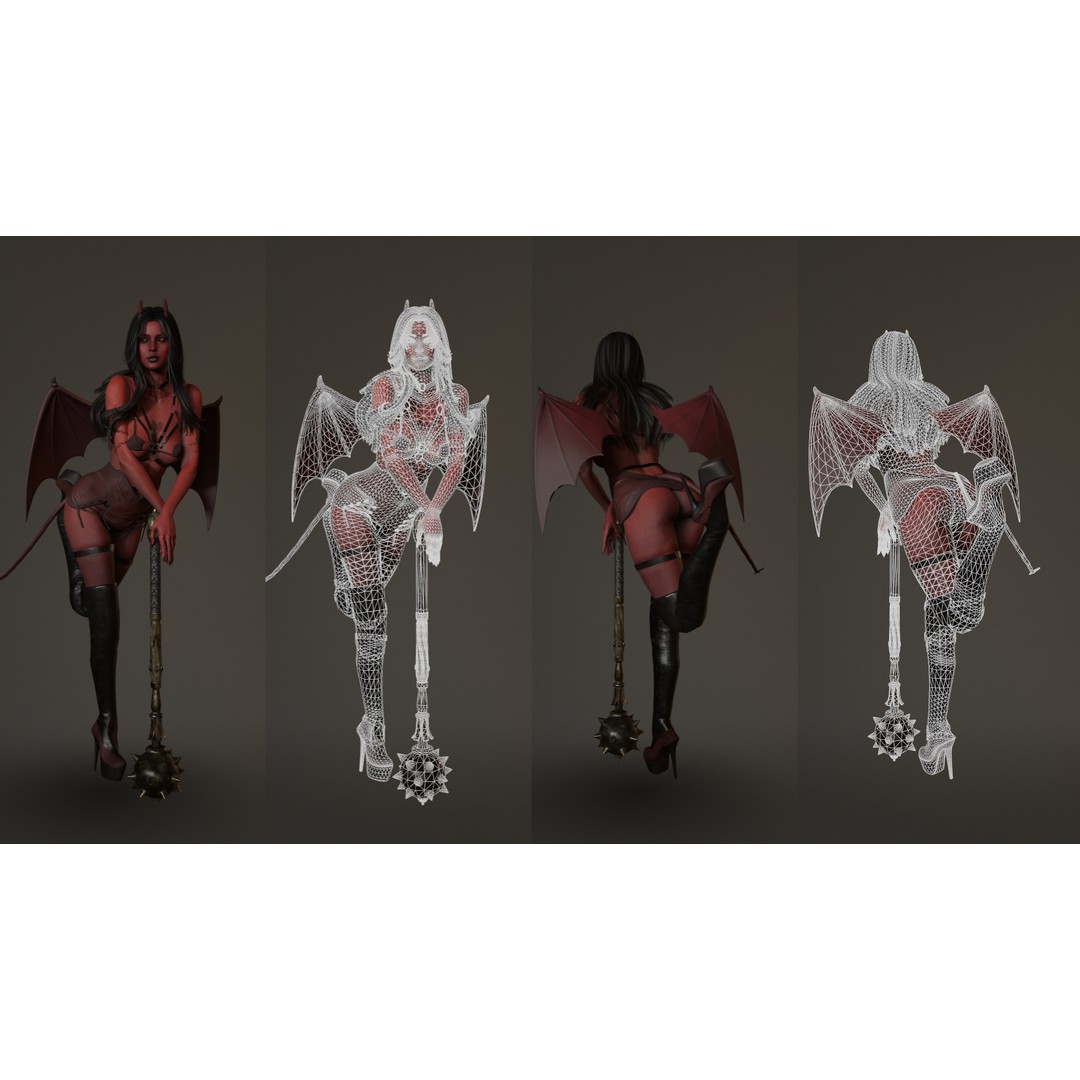 Demon Woman 3D Model – Low Poly Rigged Character with Animations, FBX - View 18