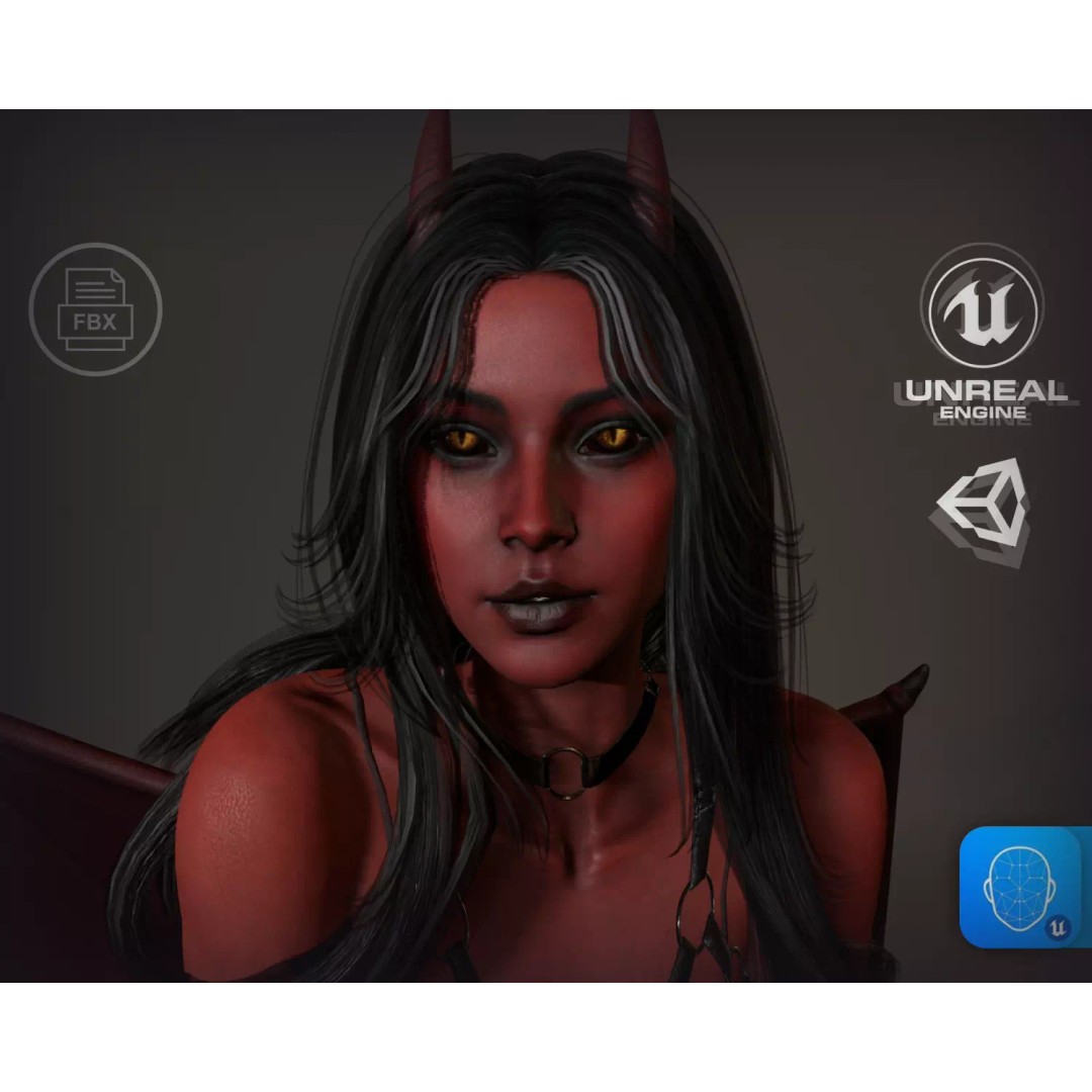 Demon Woman 3D Model – Low Poly Rigged Character with Animations, FBX - View 2