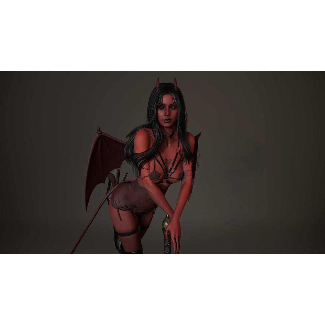 Demon Woman 3D Model – Low Poly Rigged Character with Animations, FBX - View 4