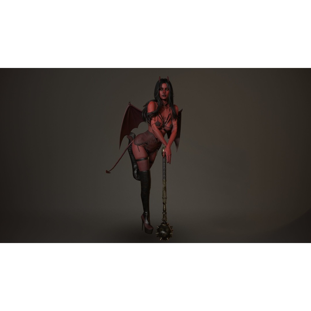 Demon Woman 3D Model – Low Poly Rigged Character with Animations, FBX - View 7