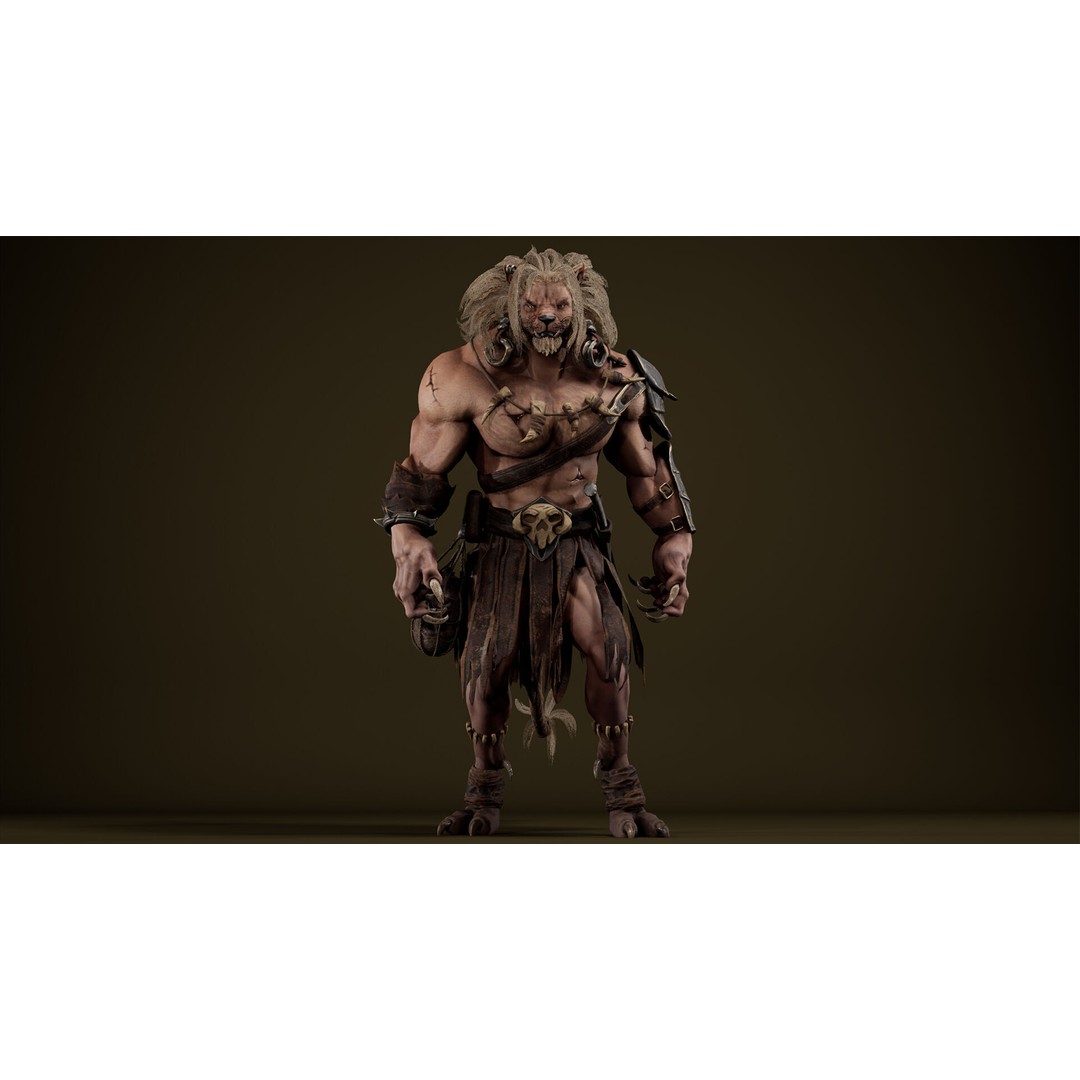Lion Gladiator 3D Model – Low Poly Rigged Character with PBR Textures - View 11
