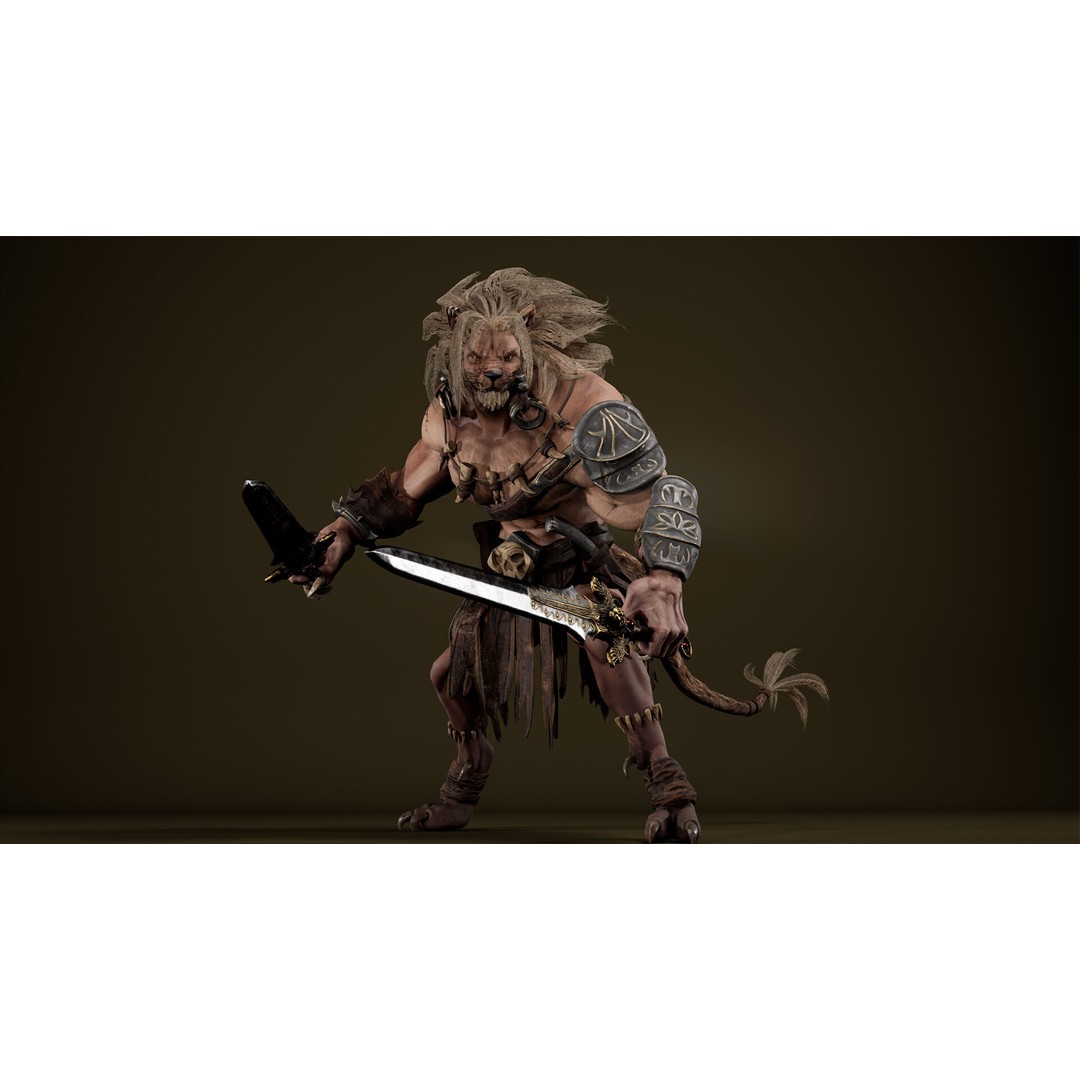 Lion Gladiator 3D Model – Low Poly Rigged Character with PBR Textures - View 12