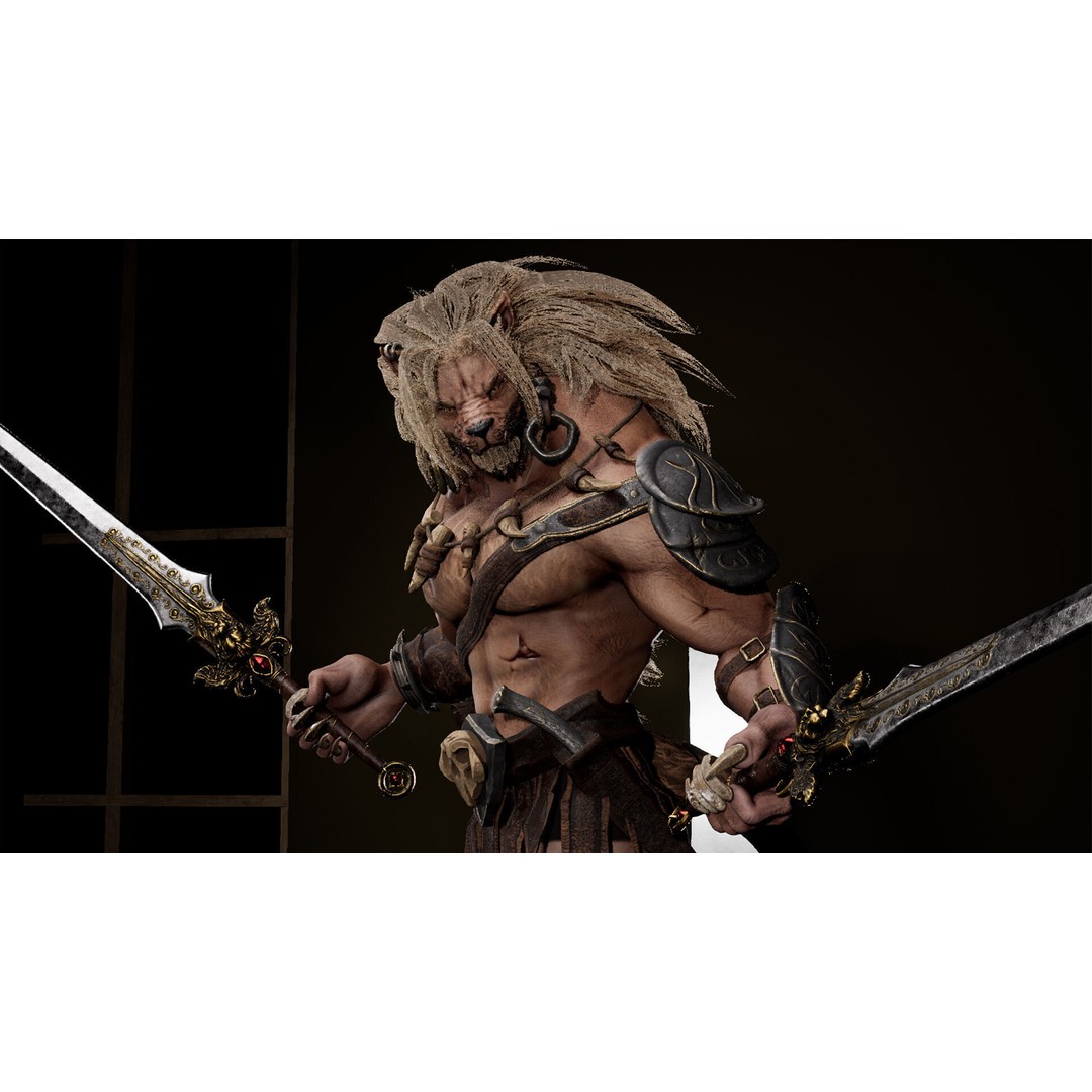 Lion Gladiator 3D Model – Low Poly Rigged Character with PBR Textures - View 14