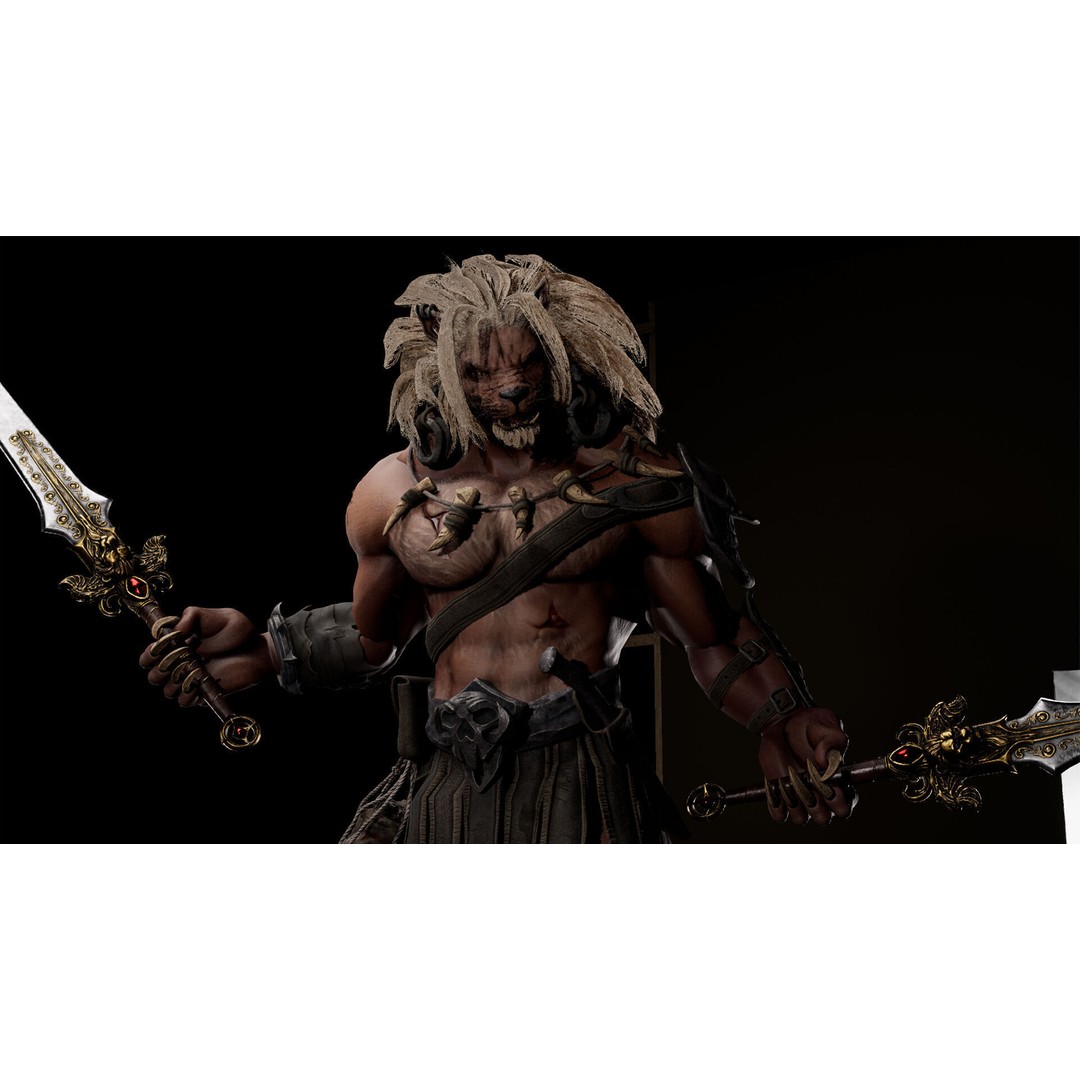 Lion Gladiator 3D Model – Low Poly Rigged Character with PBR Textures - View 15