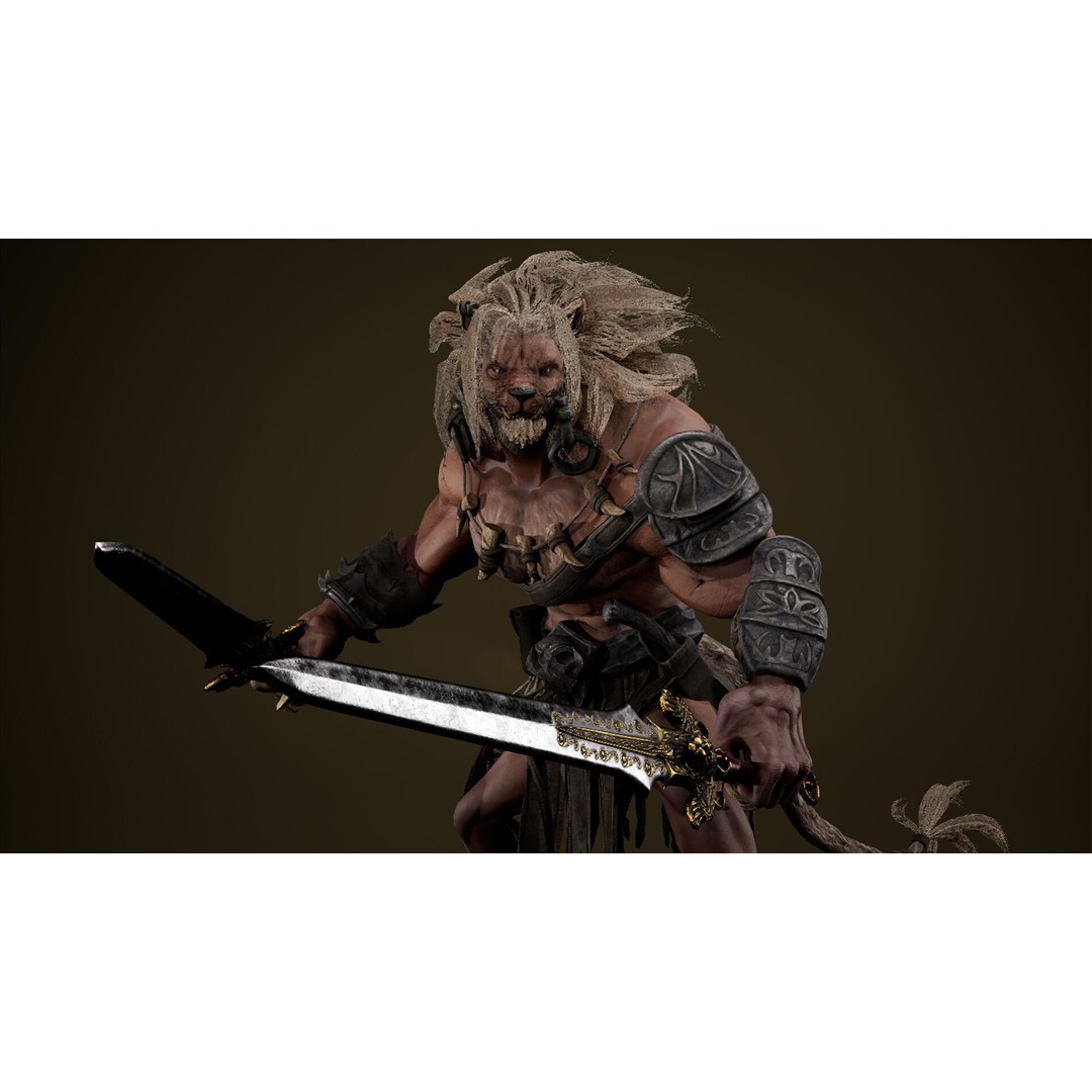 Lion Gladiator 3D Model – Low Poly Rigged Character with PBR Textures - View 16