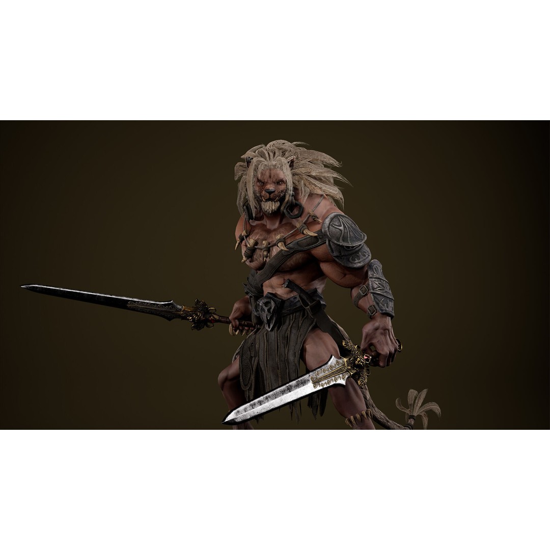 Lion Gladiator 3D Model – Low Poly Rigged Character with PBR Textures - View 17