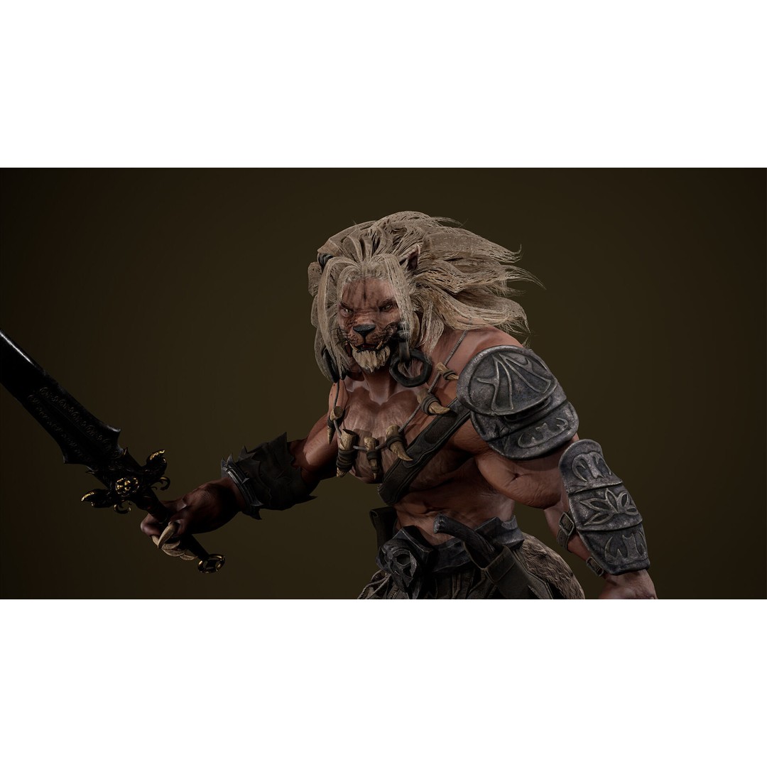 Lion Gladiator 3D Model – Low Poly Rigged Character with PBR Textures - View 18