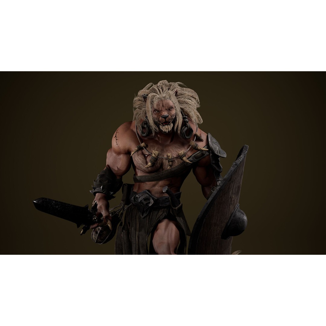 Lion Gladiator 3D Model – Low Poly Rigged Character with PBR Textures - View 20