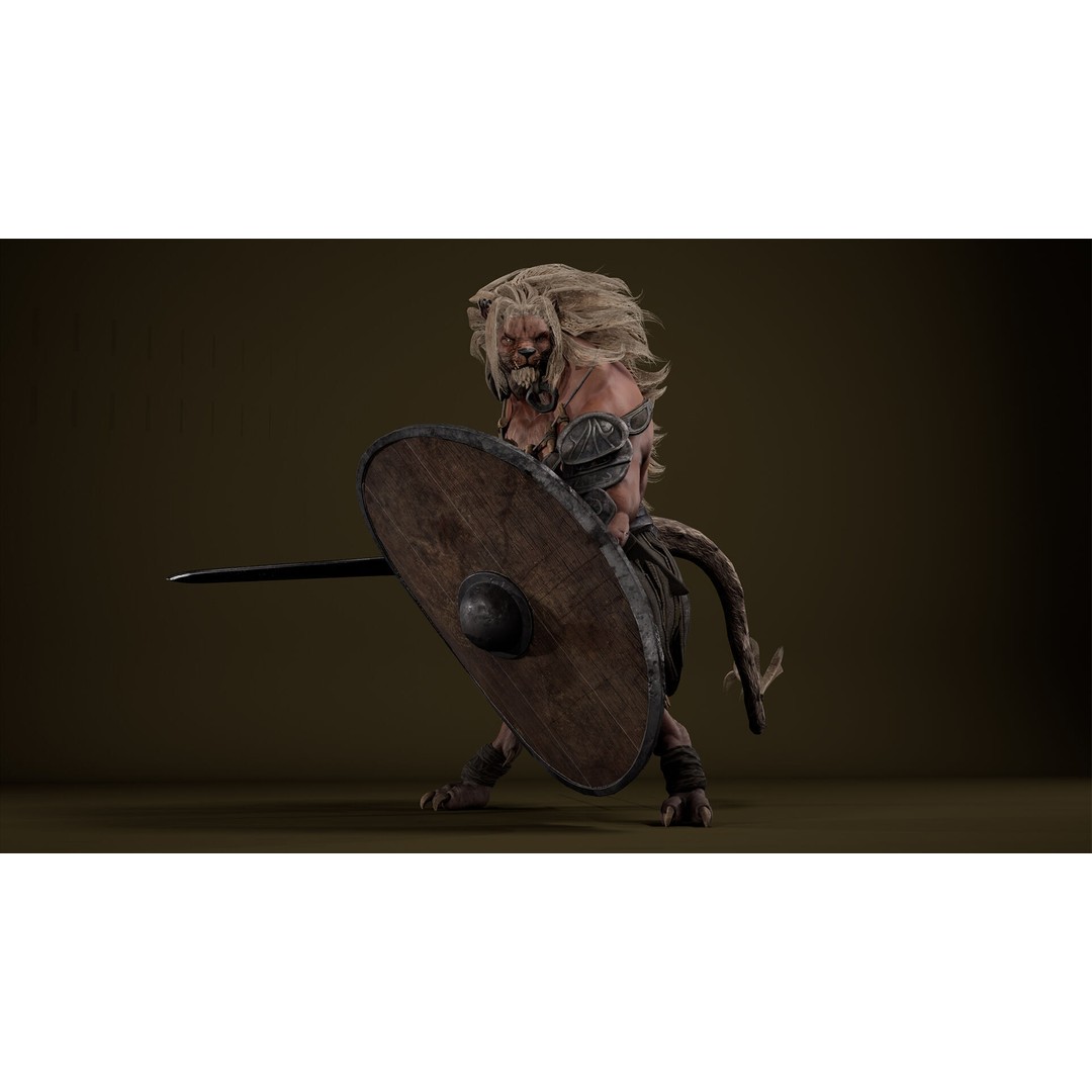 Lion Gladiator 3D Model – Low Poly Rigged Character with PBR Textures - View 21