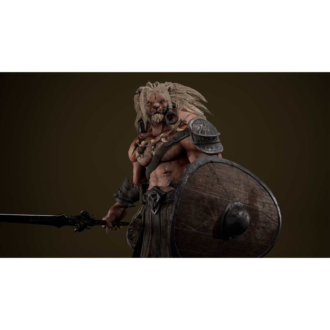 Lion Gladiator 3D Model – Low Poly Rigged Character with PBR Textures - View 22