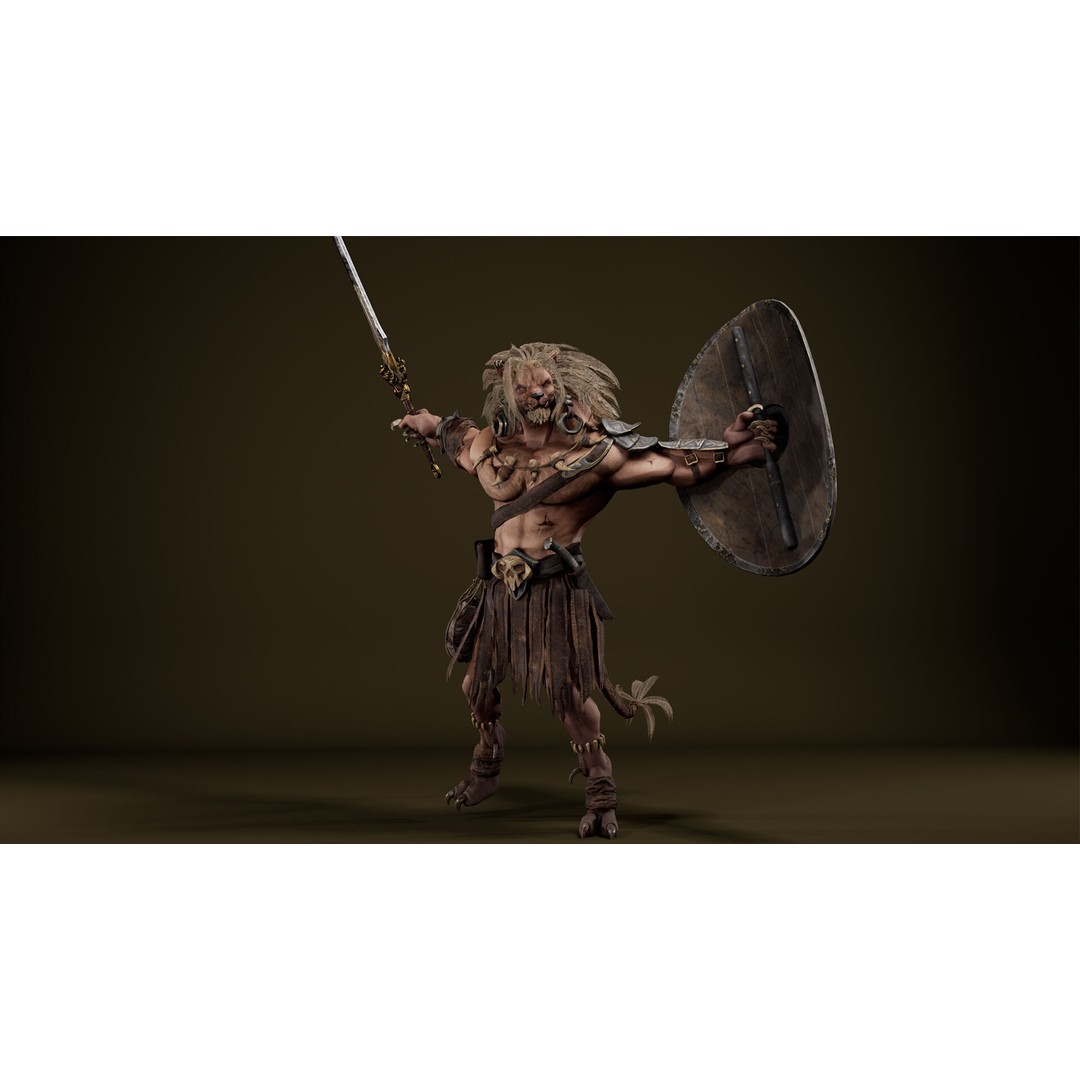 Lion Gladiator 3D Model – Low Poly Rigged Character with PBR Textures - View 29