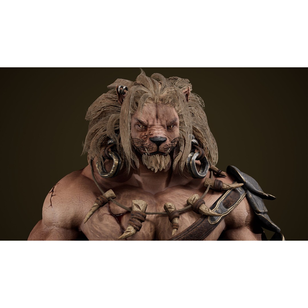 Lion Gladiator 3D Model – Low Poly Rigged Character with PBR Textures - View 3