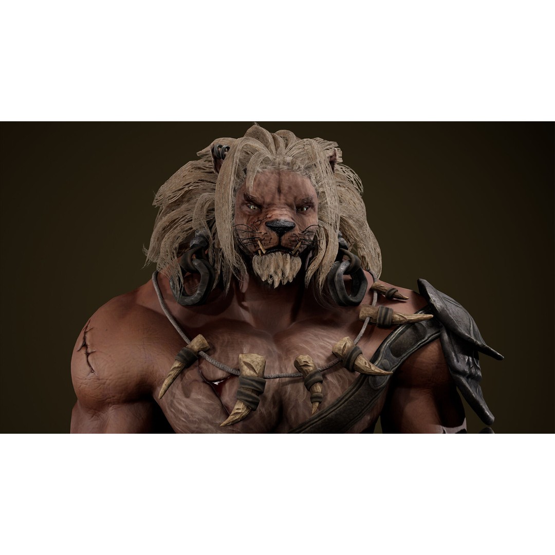 Lion Gladiator 3D Model – Low Poly Rigged Character with PBR Textures - View 4