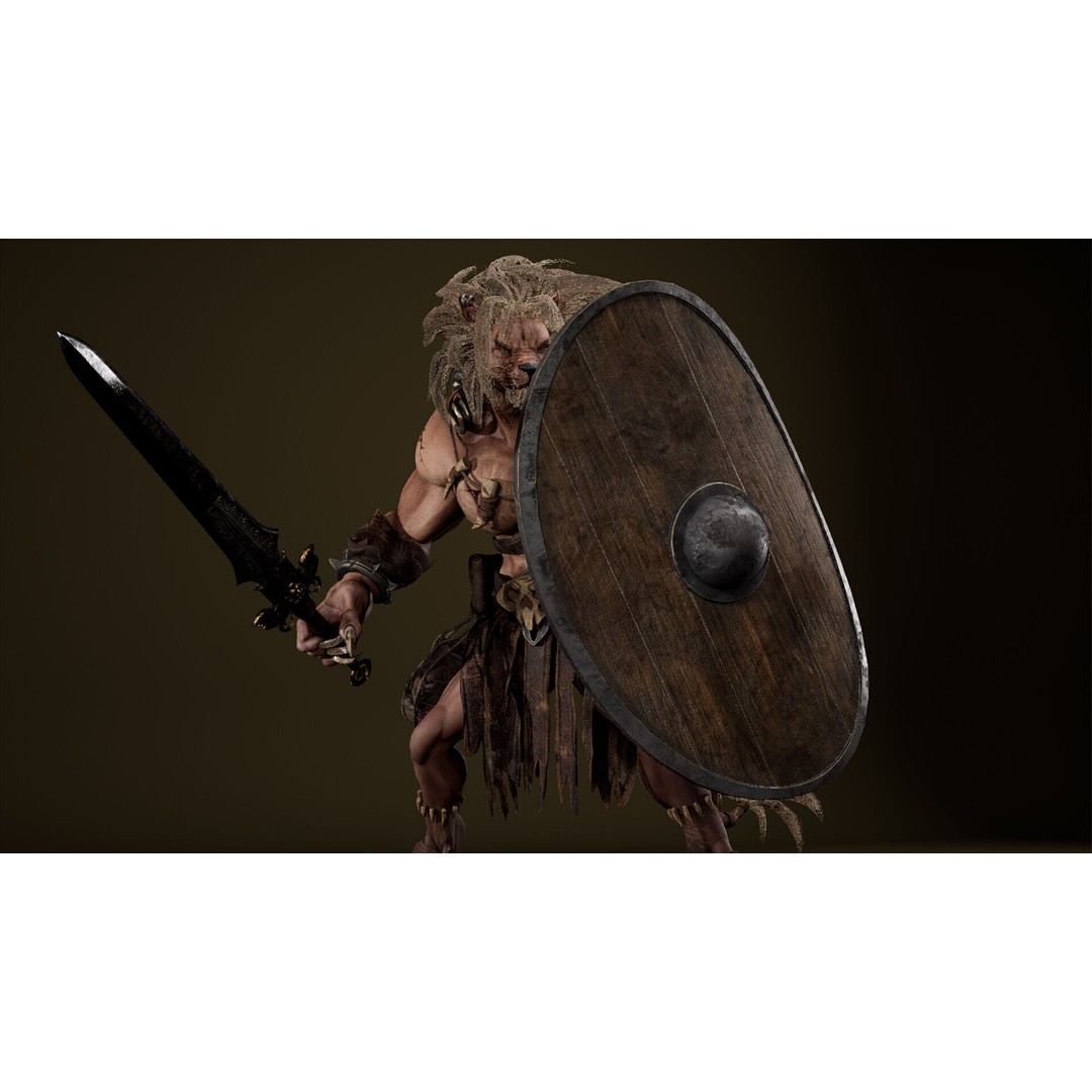 Lion Gladiator 3D Model – Low Poly Rigged Character with PBR Textures - View 6