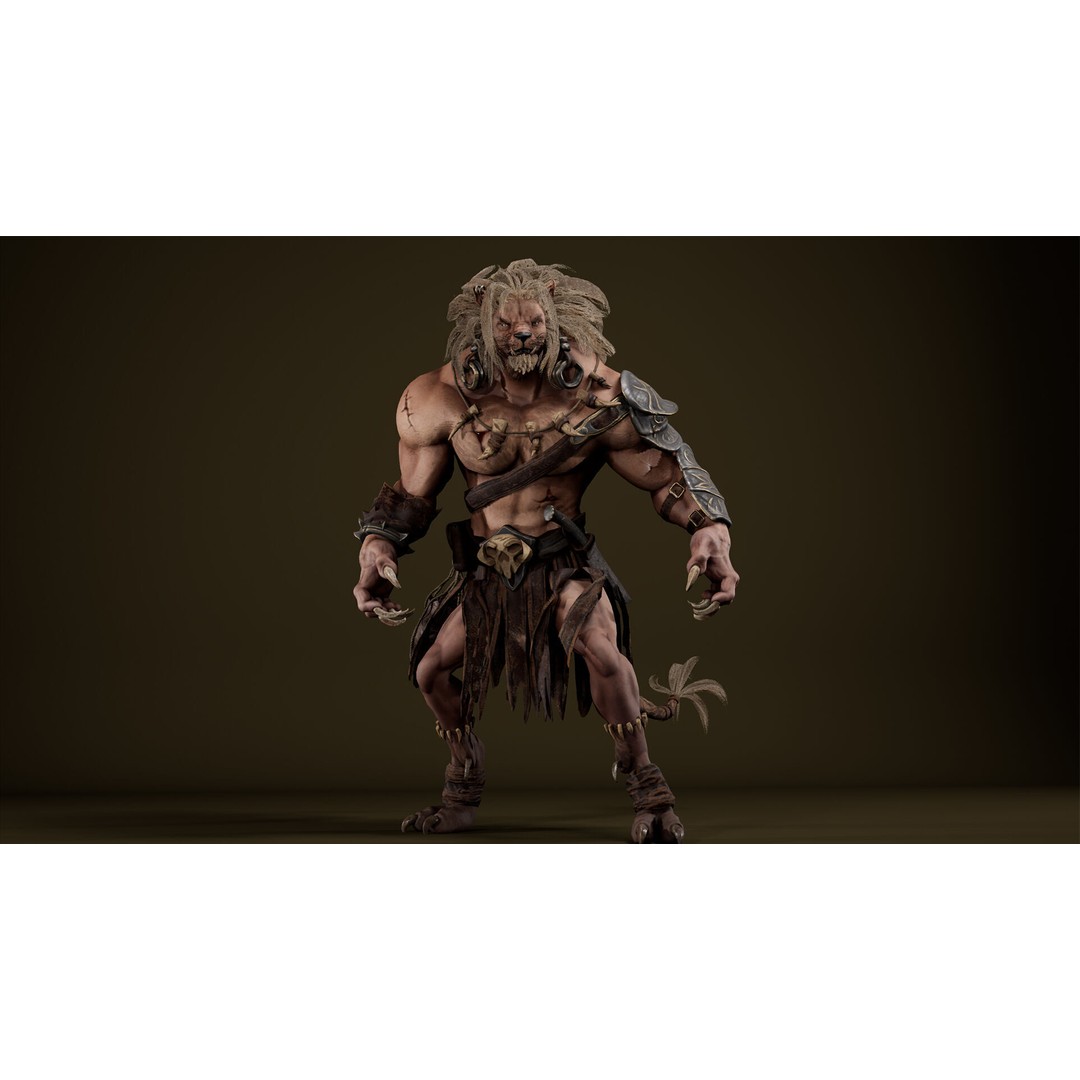 Lion Gladiator 3D Model – Low Poly Rigged Character with PBR Textures - View 9