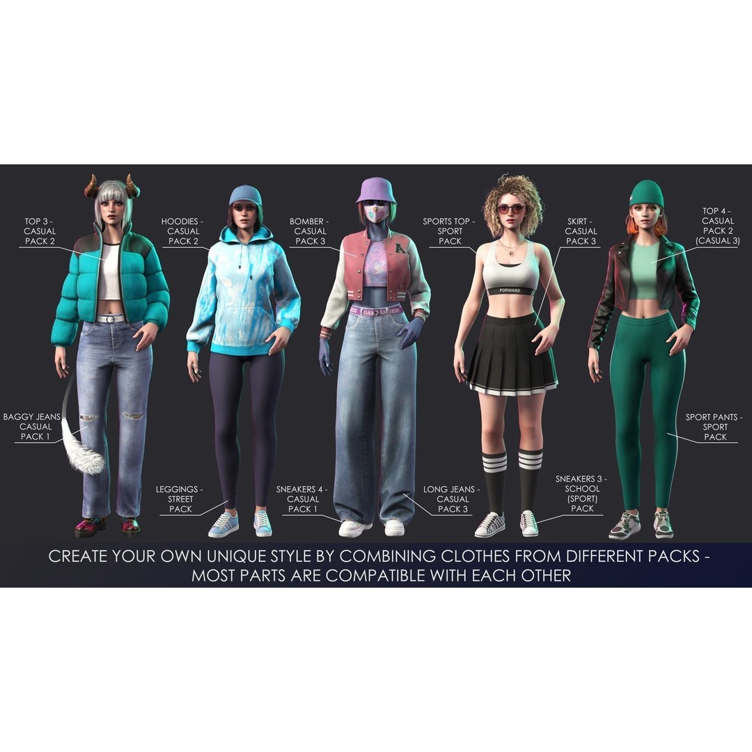 Streetwear Girl 3D Model – Low Poly Game Ready Character, FBX - View 11