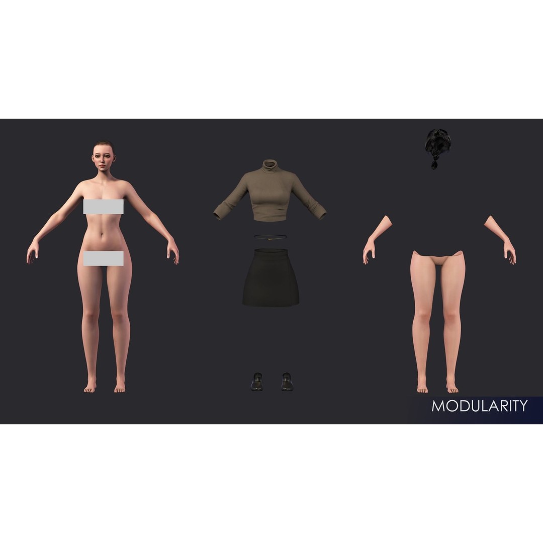 Streetwear Girl 3D Model – Low Poly Game Ready Character, FBX - View 28