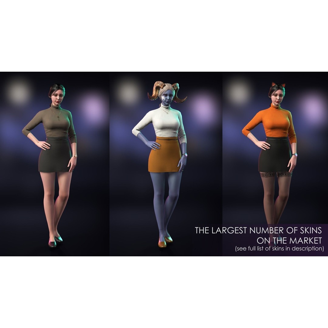 Streetwear Girl 3D Model – Low Poly Game Ready Character, FBX - View 4