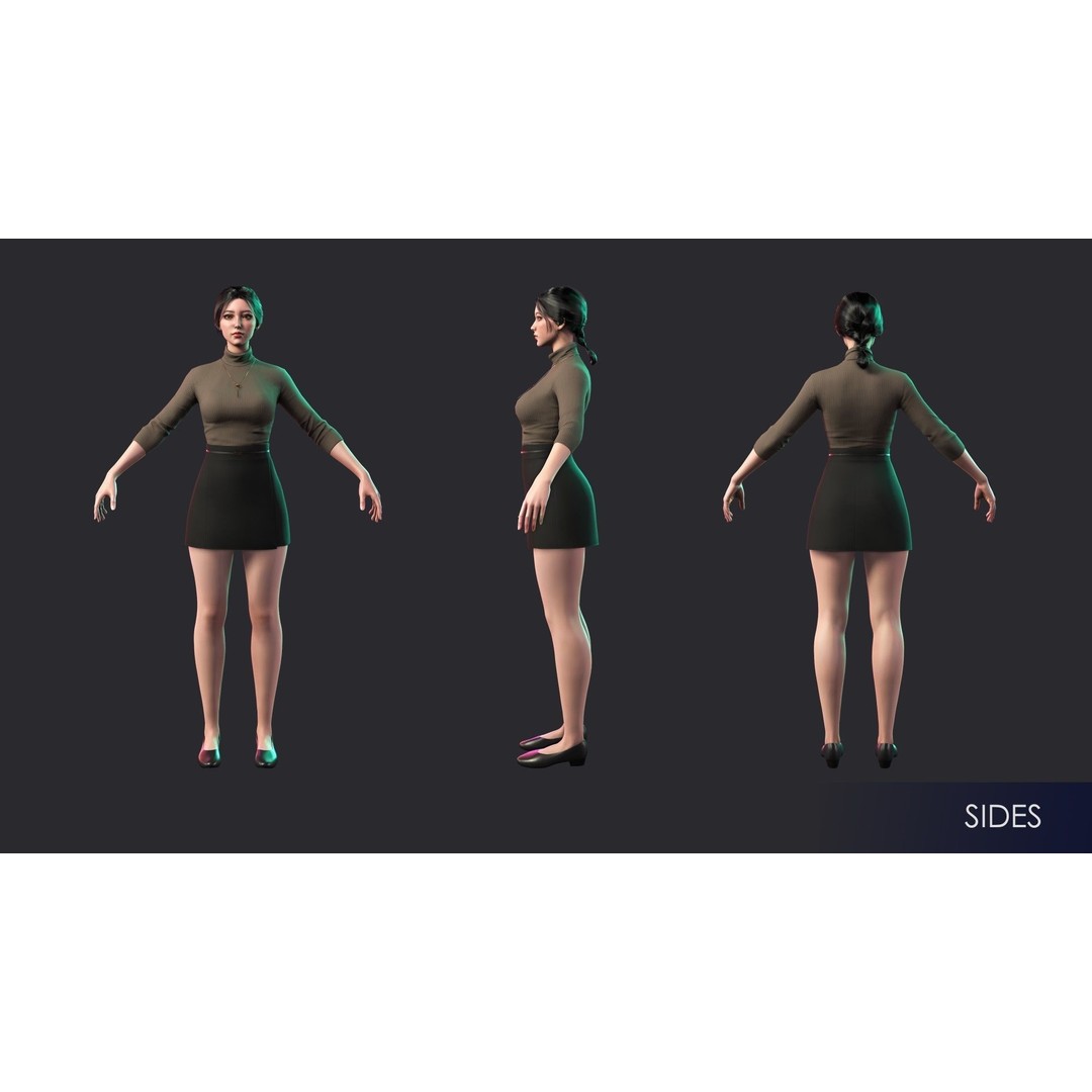 Streetwear Girl 3D Model – Low Poly Game Ready Character, FBX - View 6