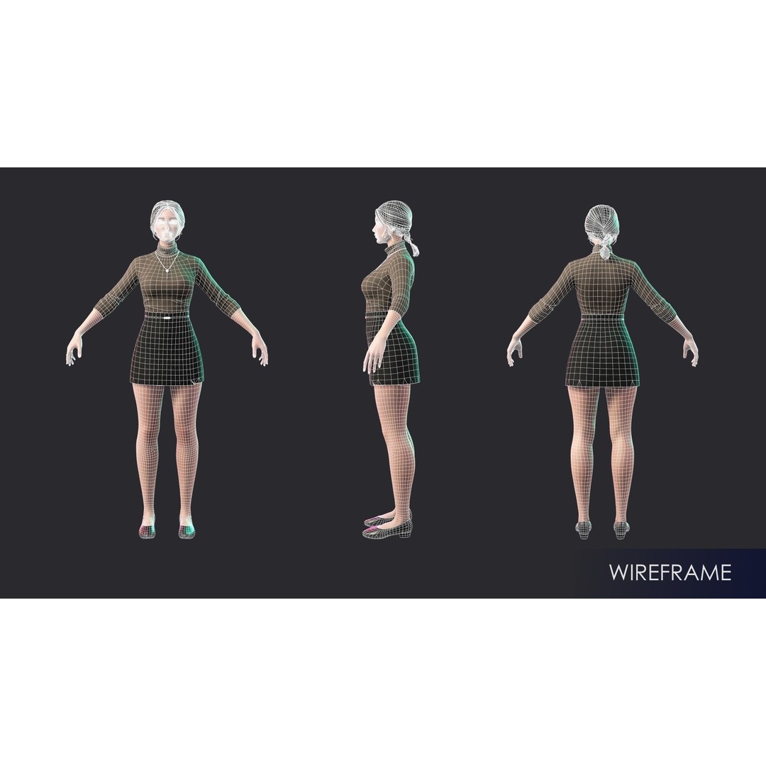Streetwear Girl 3D Model – Low Poly Game Ready Character, FBX - View 7