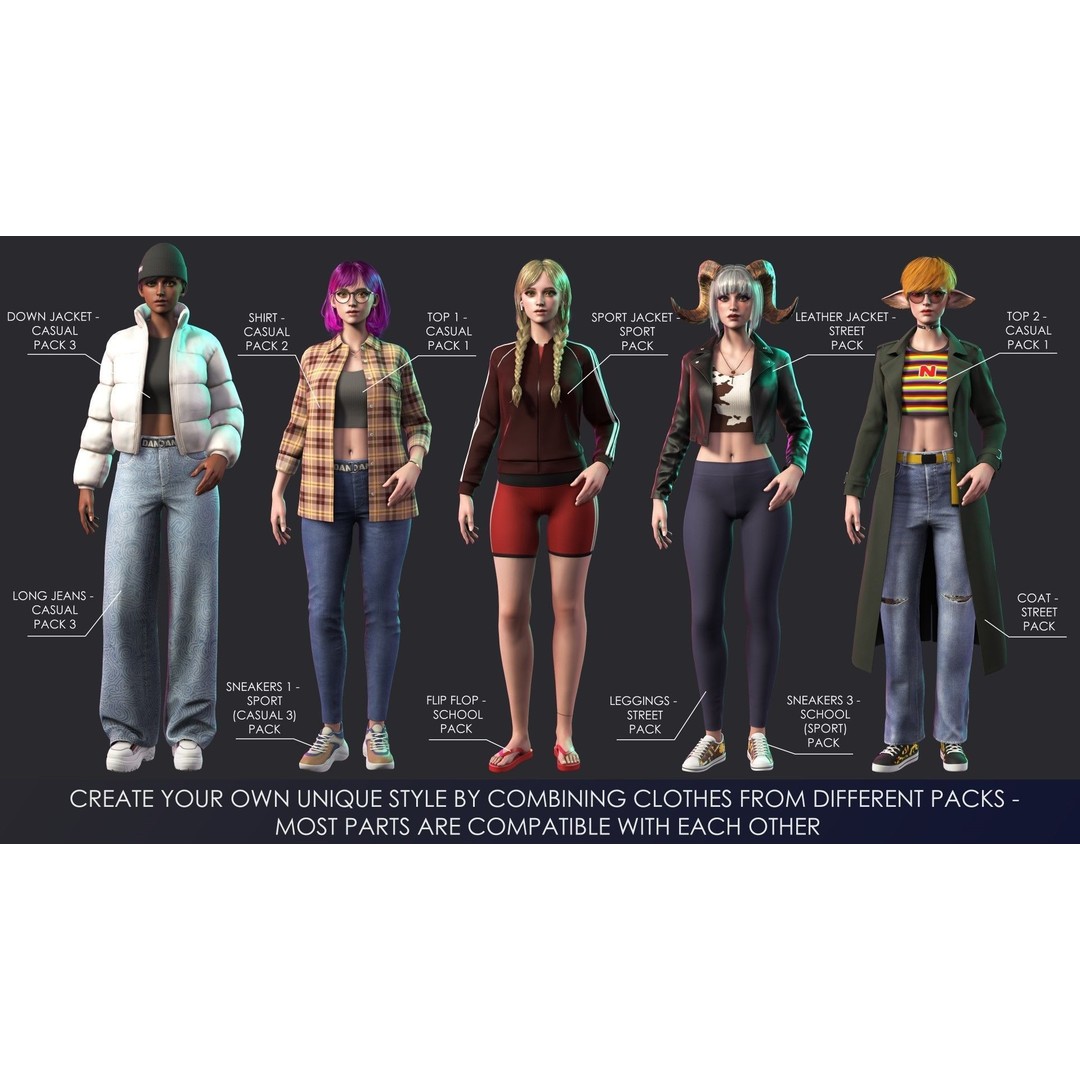 Streetwear Girl 3D Model – Low Poly Game Ready Character, FBX - View 8
