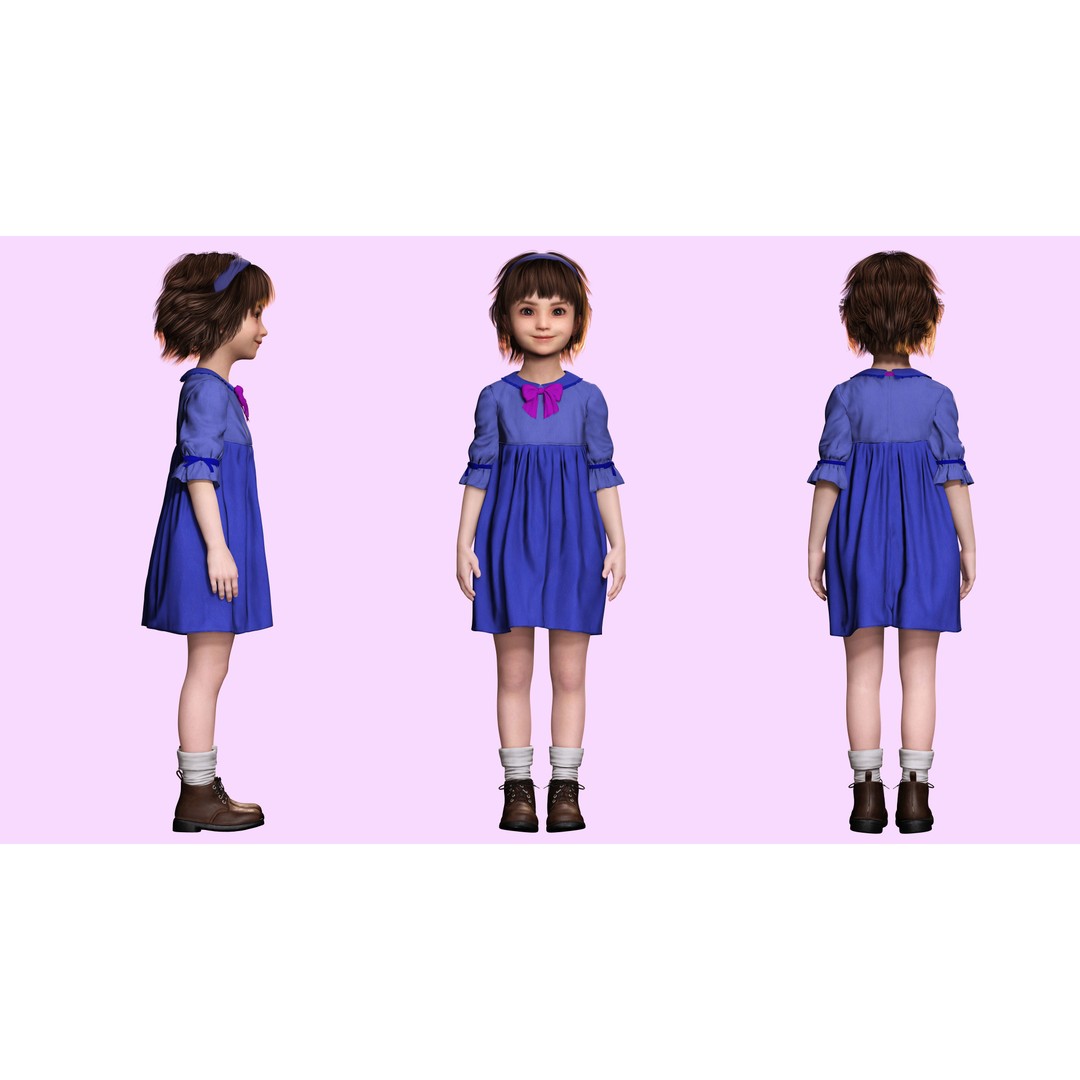 Olivia 3D Model – Low Poly Cute Child Character, Rigged, FBX - View 3