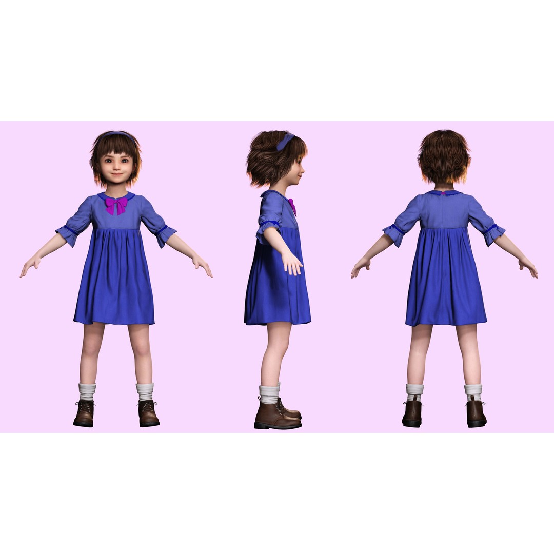 Olivia 3D Model – Low Poly Cute Child Character, Rigged, FBX - View 4