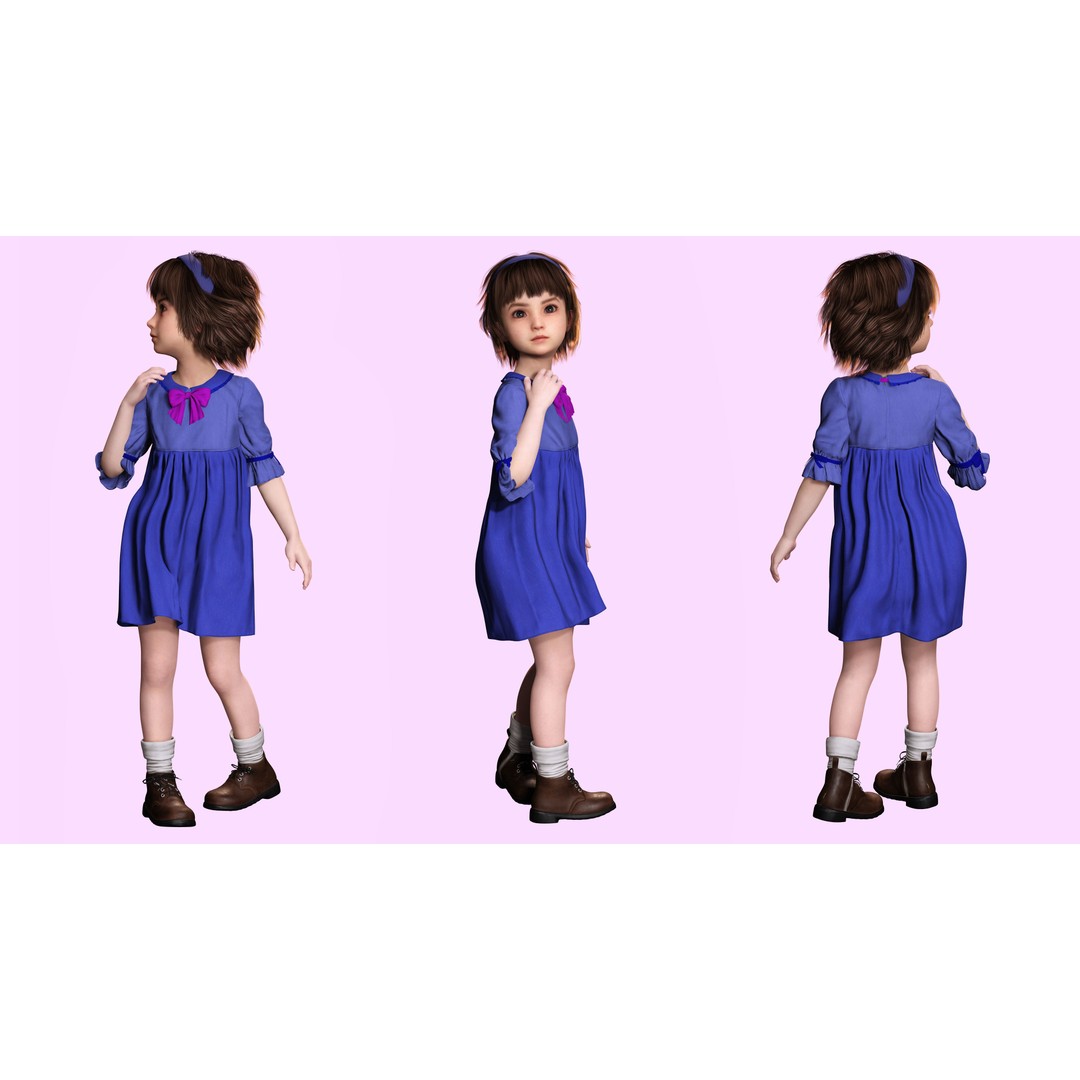 Olivia 3D Model – Low Poly Cute Child Character, Rigged, FBX - View 5