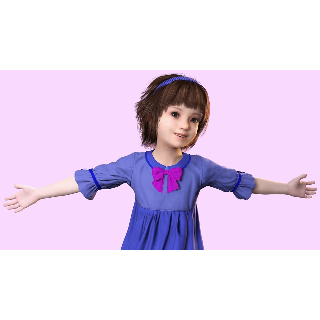 Olivia 3D Model – Low Poly Cute Child Character, Rigged, FBX - View 6