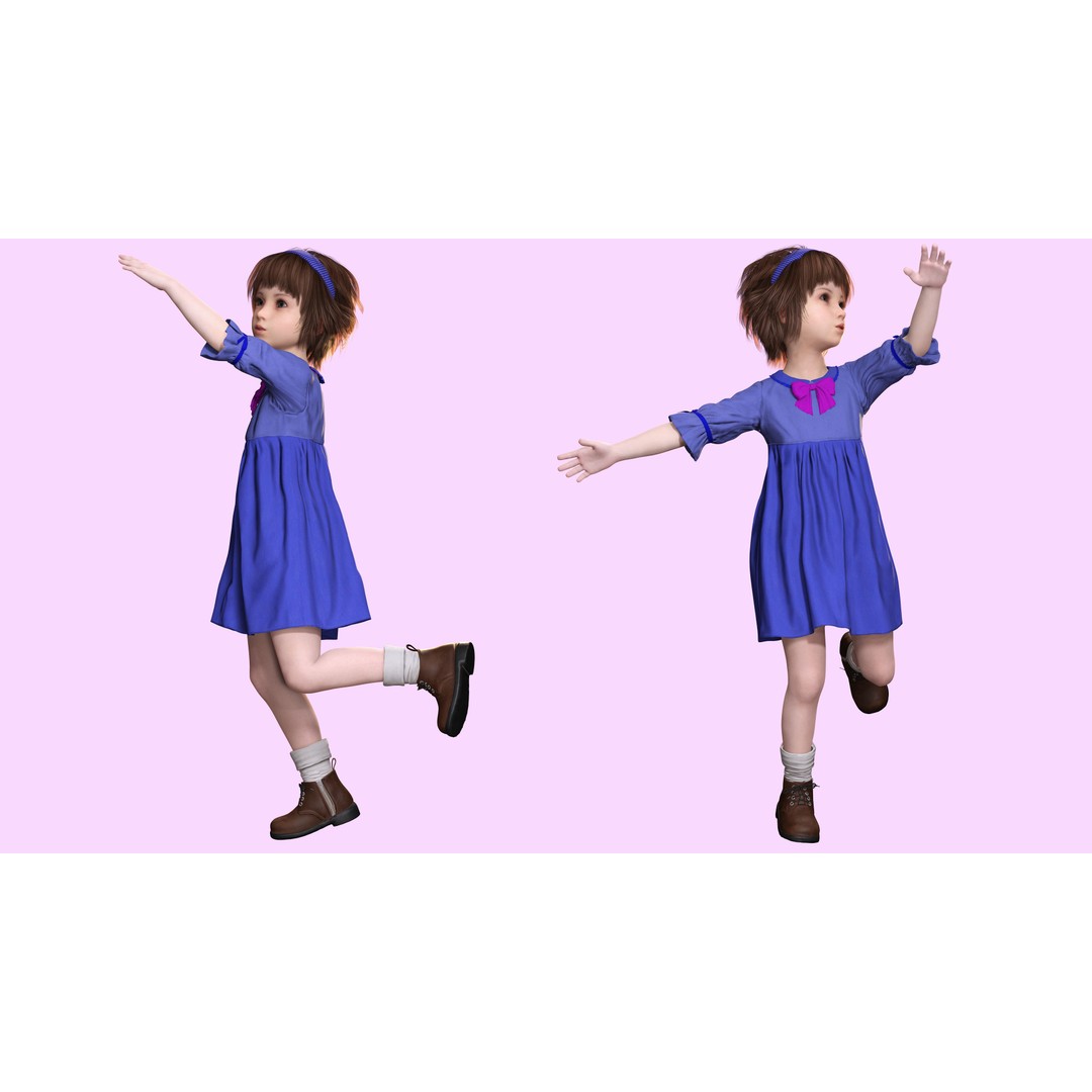 Olivia 3D Model – Low Poly Cute Child Character, Rigged, FBX - View 7