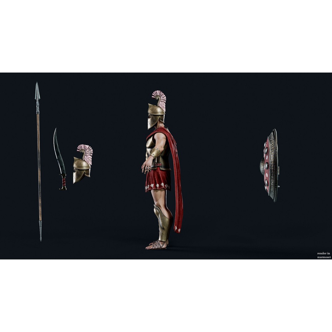 Spartan Royal D 3D Model – Low Poly Game-Ready Character, FBX - View 10