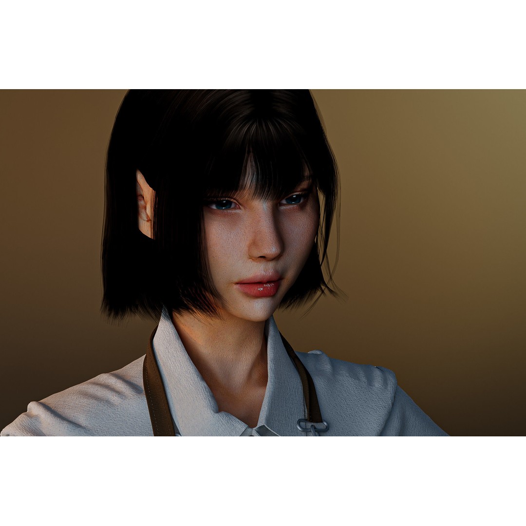 Waitress Girl 3D Model – Low Poly Game Ready Character, FBX, Blender