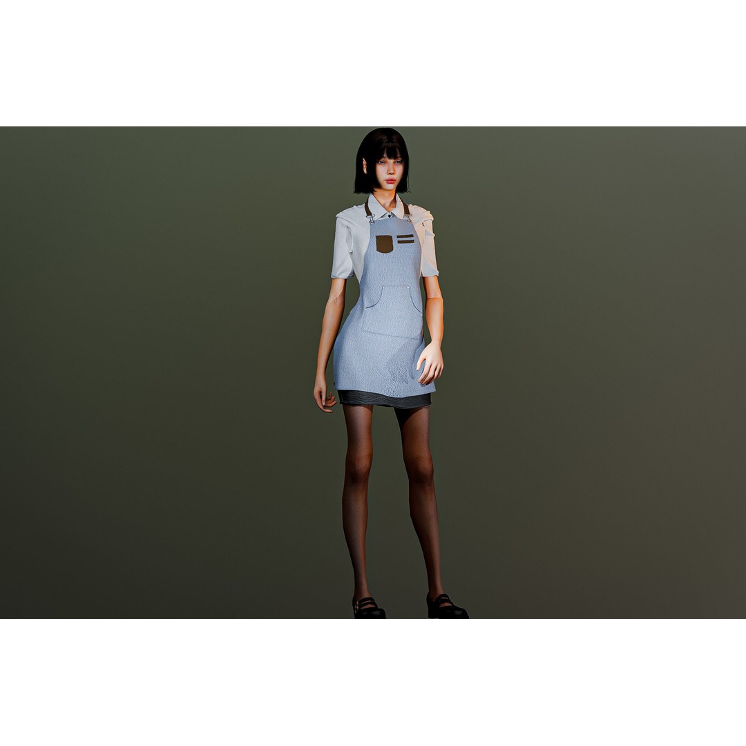 Waitress Girl 3D Model – Low Poly Game Ready Character, FBX, Blender - View 10