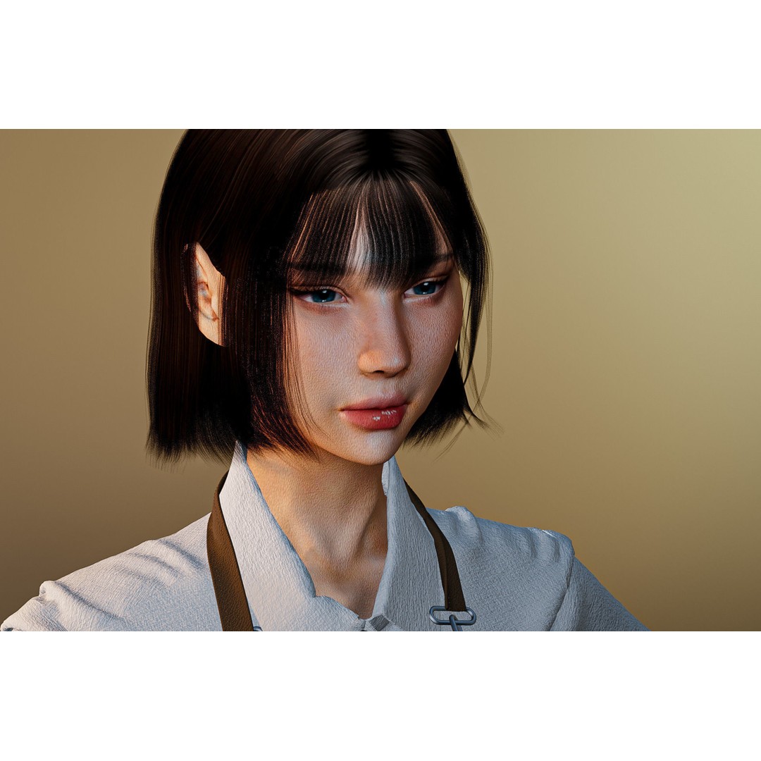 Waitress Girl 3D Model – Low Poly Game Ready Character, FBX, Blender - View 11