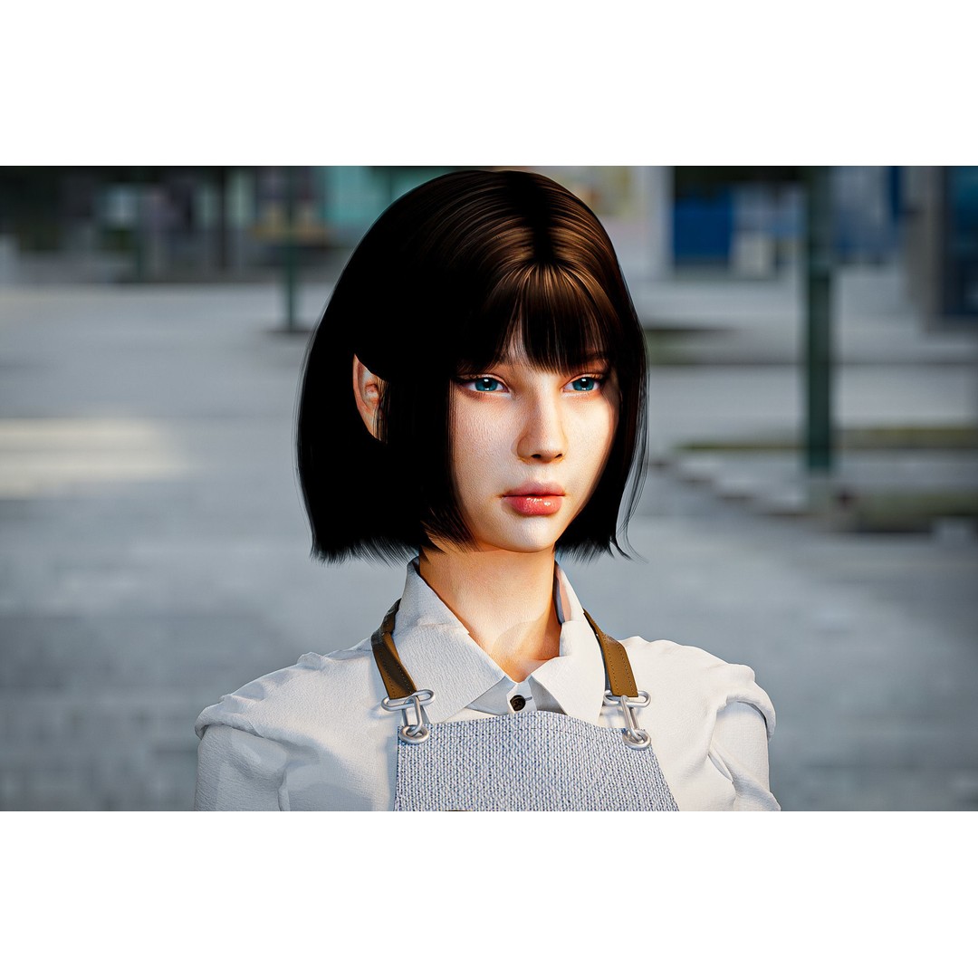 Waitress Girl 3D Model – Low Poly Game Ready Character, FBX, Blender - View 3