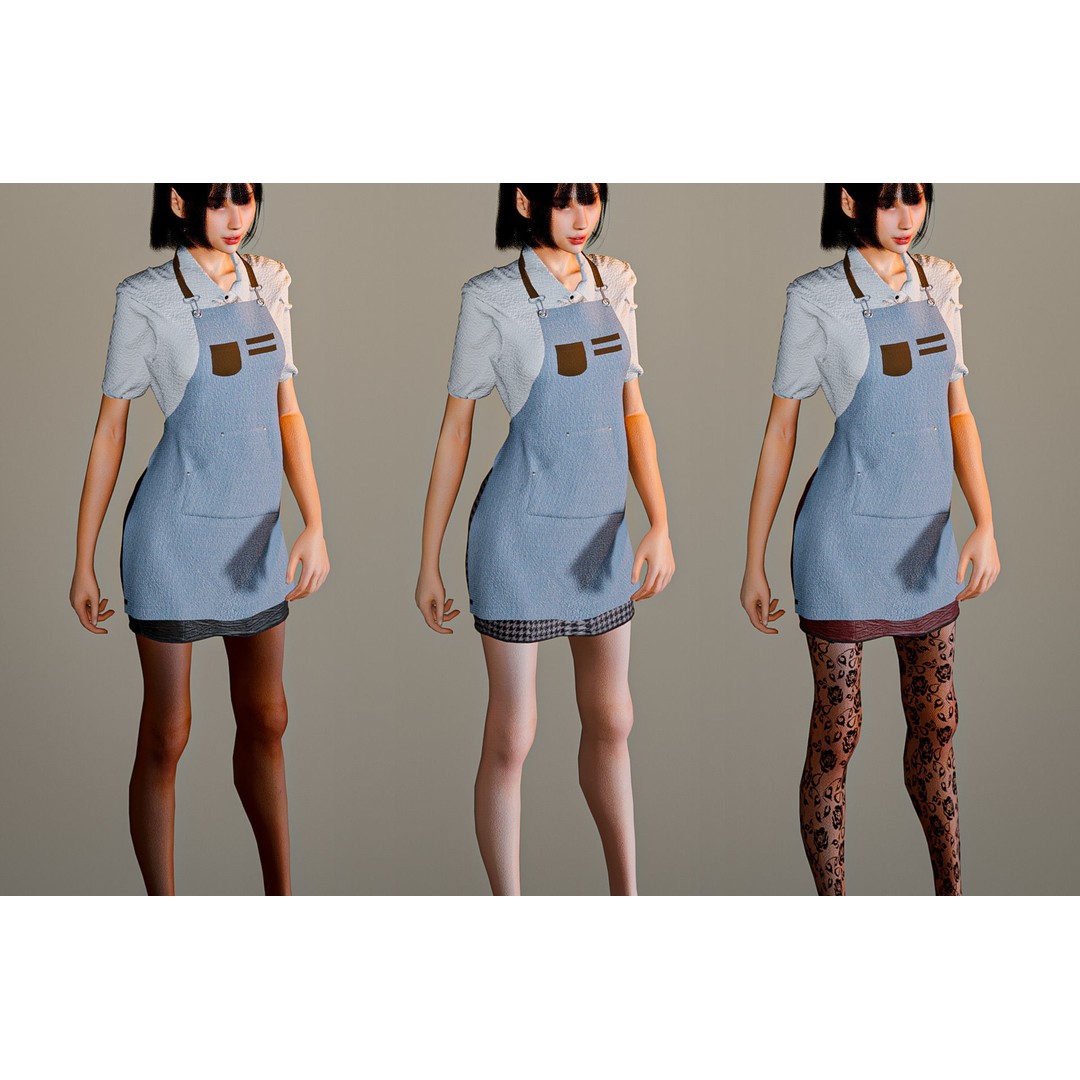 Waitress Girl 3D Model – Low Poly Game Ready Character, FBX, Blender - View 4